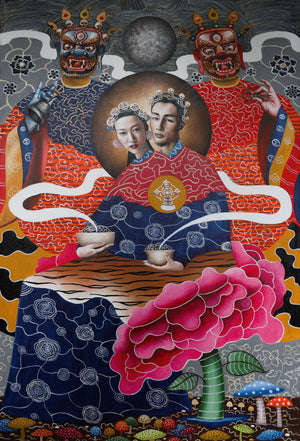 TWINZ ARTISTS, 2019, Bhutan - - Yab-yum ("father-mother") is a common symbol in the Buddhist art of India, Bhutan, Nepal, and Tibet. It represents the primordial union of wisdom and compassion.